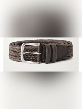 Mr Porter Men's Braided Elastic Belt in Dark Brown with Silver Buckle